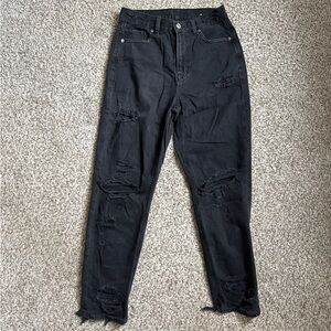 American Eagle Outfitters Black Distressed High Rise Mom Jeans Size 4 Denim